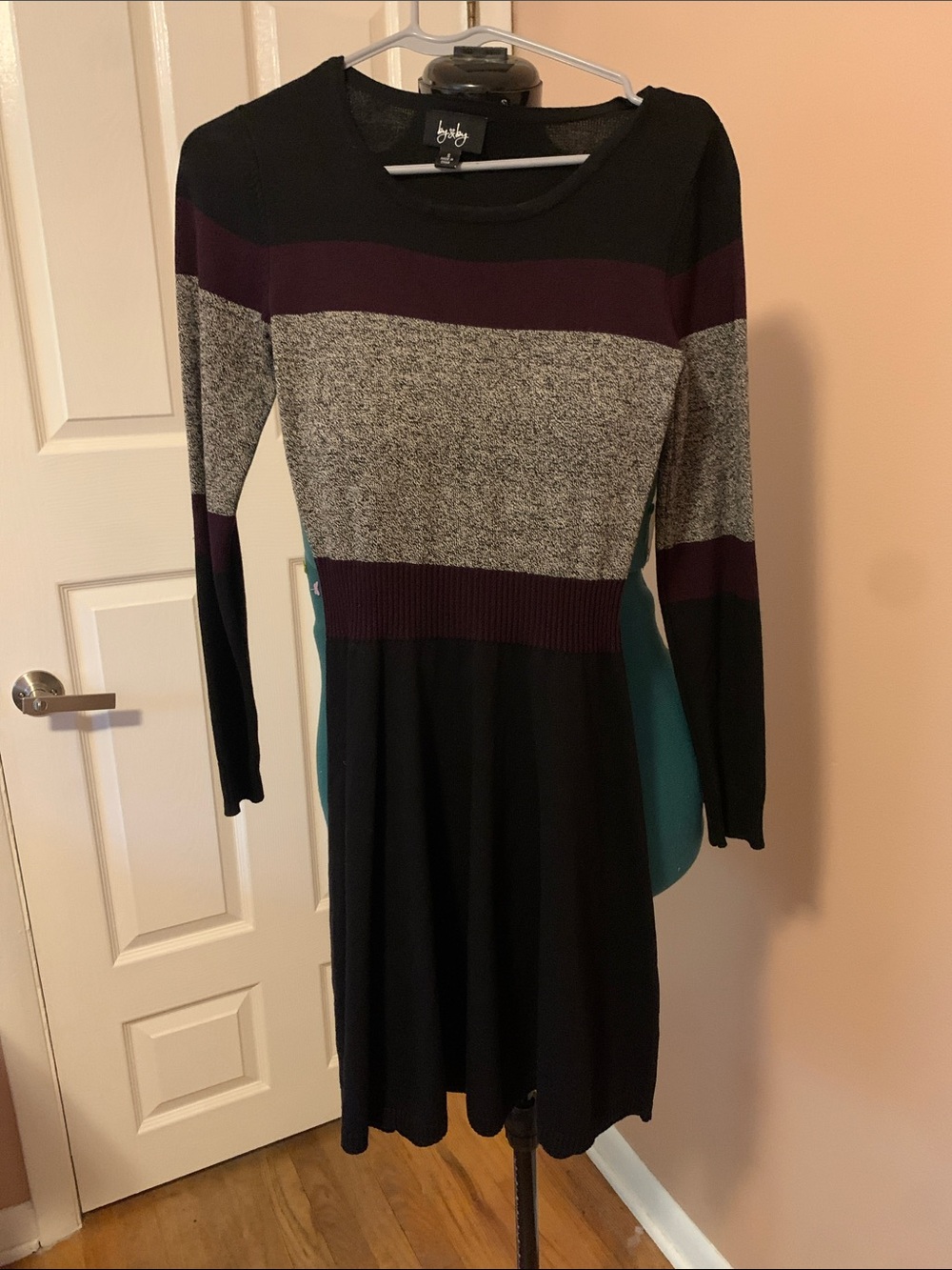 by & by Black, Plum & Heather Gray Long Sleeve Fit & Flare Dress NEVER WORN